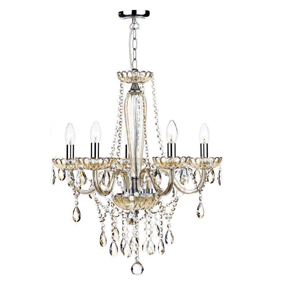 Dar RAP0506 | Raphael 5-Light Chandelier | Champagne Crystal Elegance