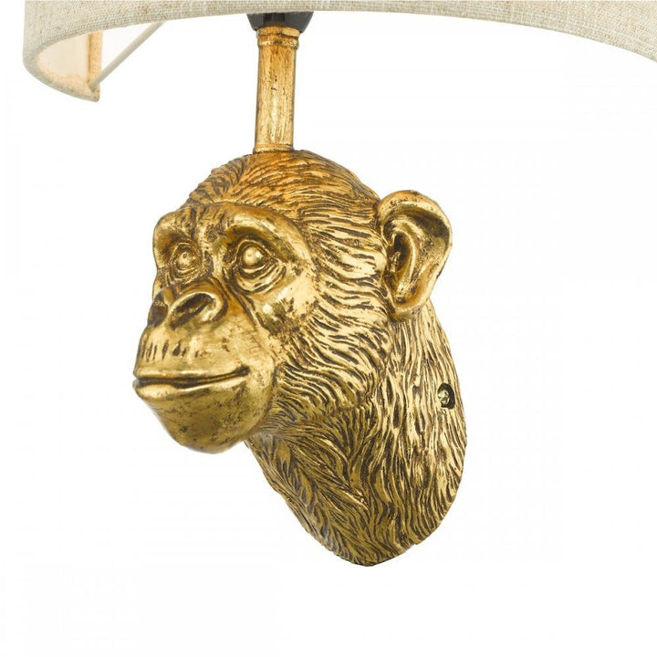 Dar RAU0735 | Raul Monkey Wall Light | Gold Finish with Natural Linen Shade