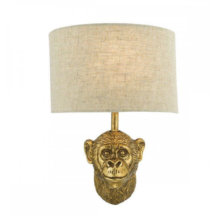 Dar RAU0735 | Raul Monkey Wall Light | Gold Finish with Natural Linen Shade