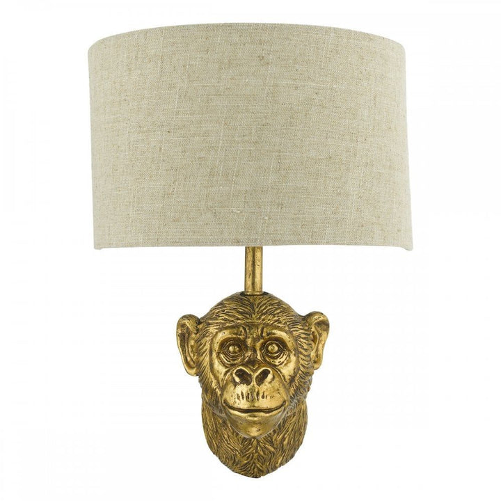 Dar RAU0735 | Raul Monkey Wall Light | Gold Finish with Natural Linen Shade