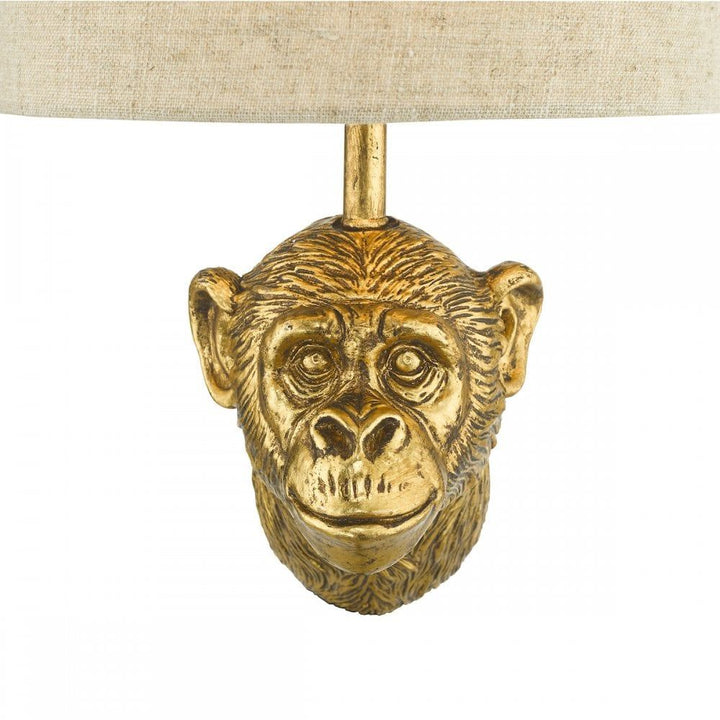 Dar RAU0735 | Raul Monkey Wall Light | Gold Finish with Natural Linen Shade