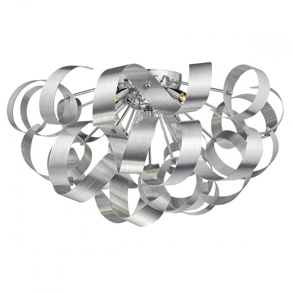 Dar RAW0550 | Rawley 5-Light Flush | Brushed Aluminium Sculpture