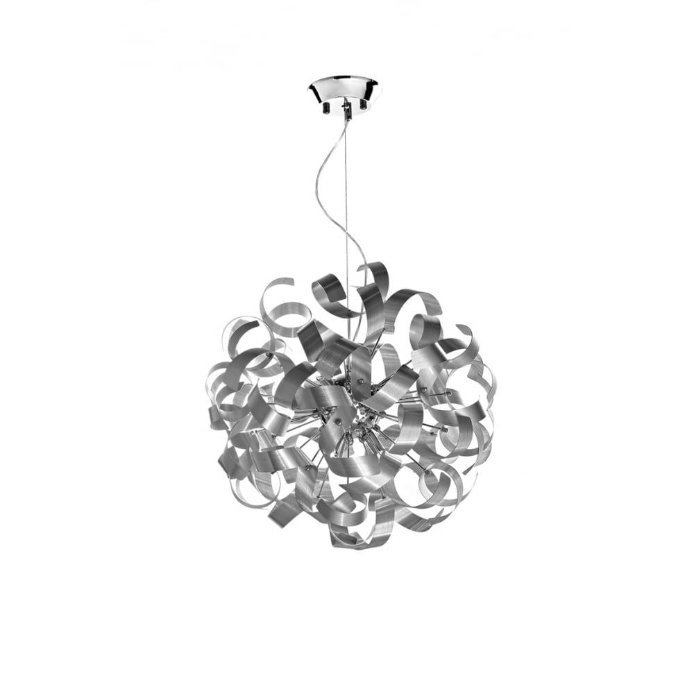Dar RAW1350 | Rawley Brushed Chrome Pendant | 9 Lamp Aluminium Ribbon