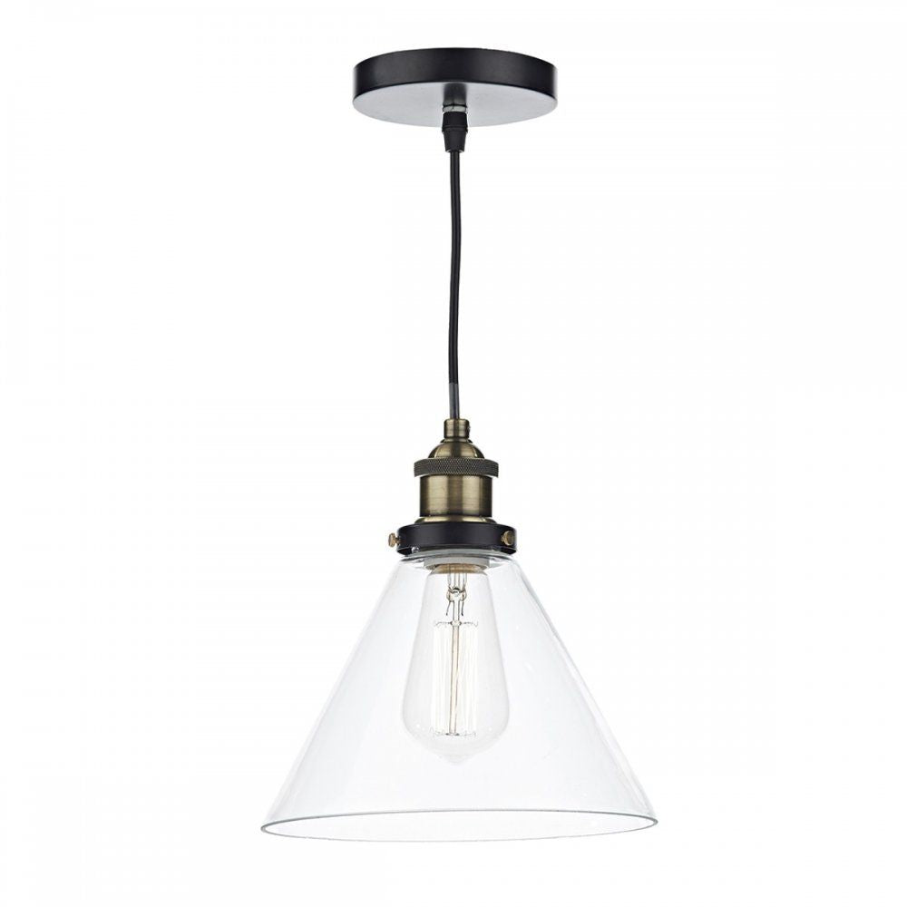 Dar RAY0175 | Ray Antique Brass Pendant | Clear Glass with Matt Black Finish