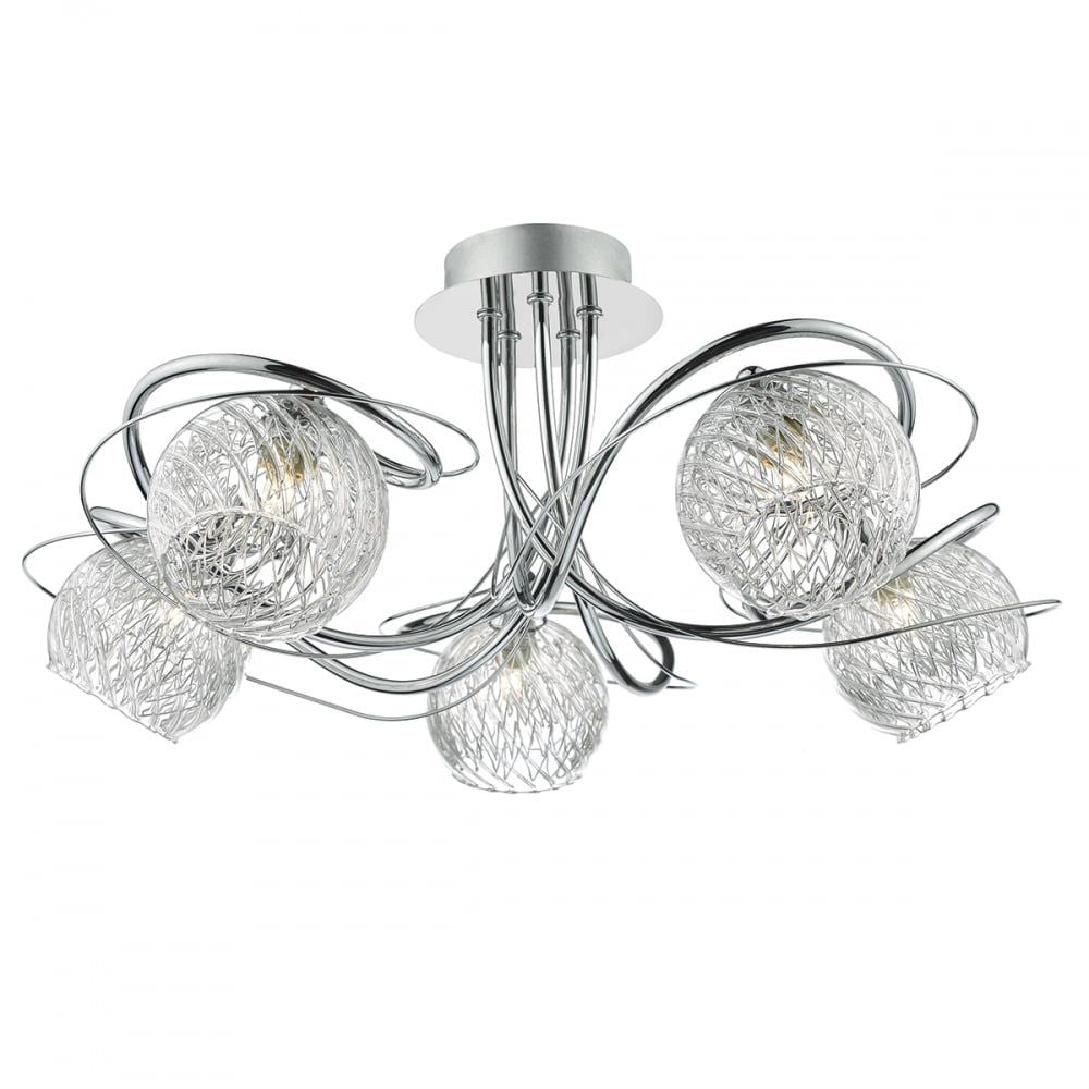 Dar REH0550 | Rehan Semi Flush Ceiling Light | 5 Light Polished Chrome