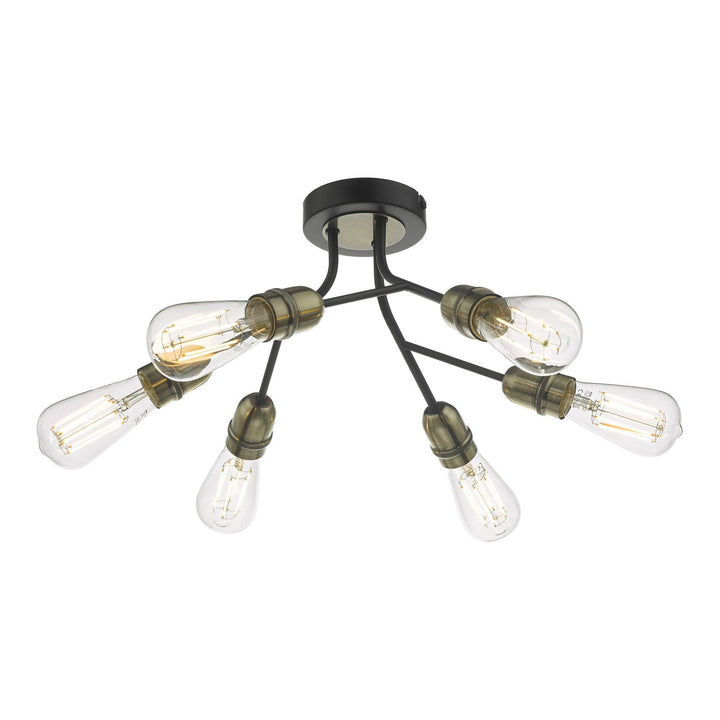 Dar REM0654 | Remy Semi Flush Light | Black and Antique Brass with Vintage Holders
