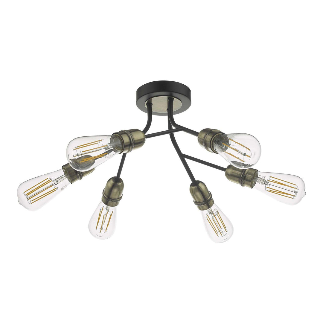 Dar REM0654 | Remy Semi Flush Light | Black and Antique Brass with Vintage Holders
