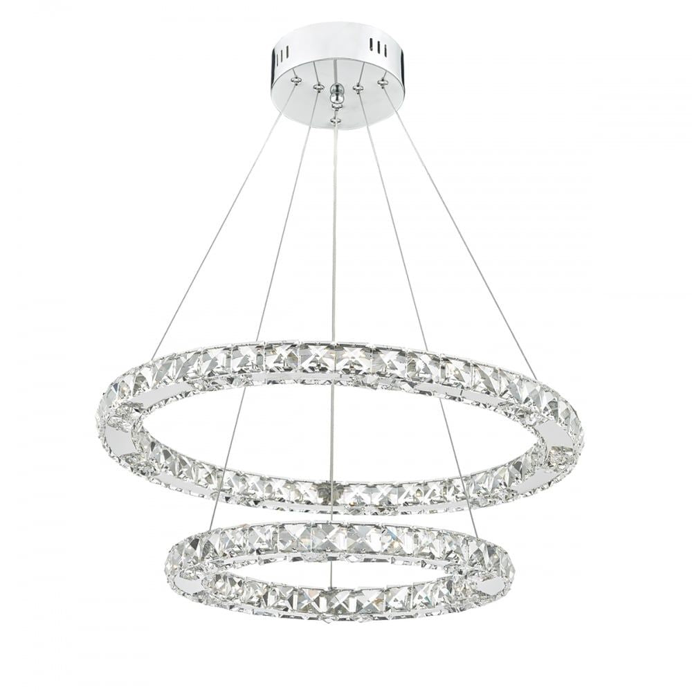 Dar ROM2550 | Roma Double Tier Pendant | Crystal LED | Polished Chrome