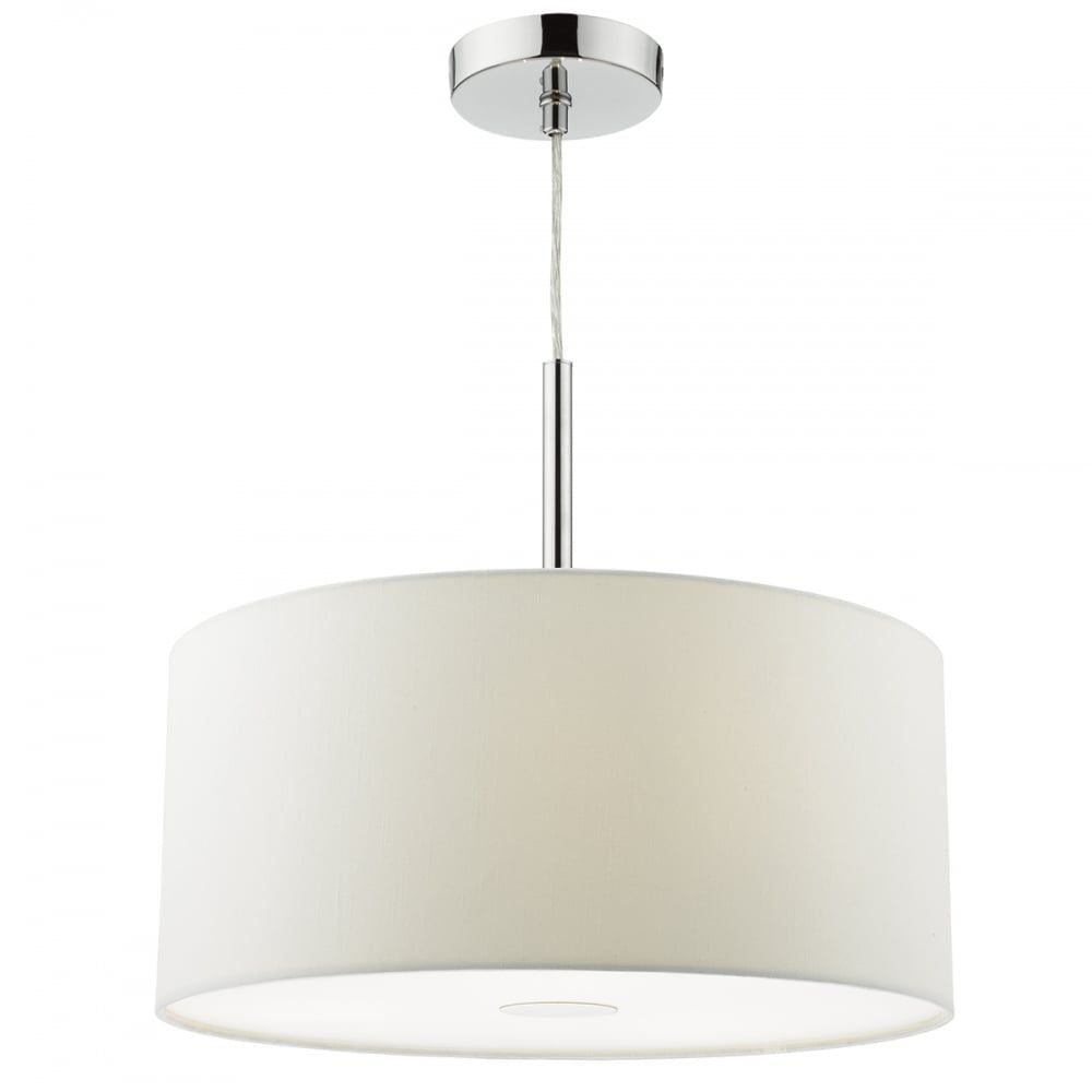 Dar RON102 | Ronda 3 Light Pendant | 40cm Drum | White Faux Silk