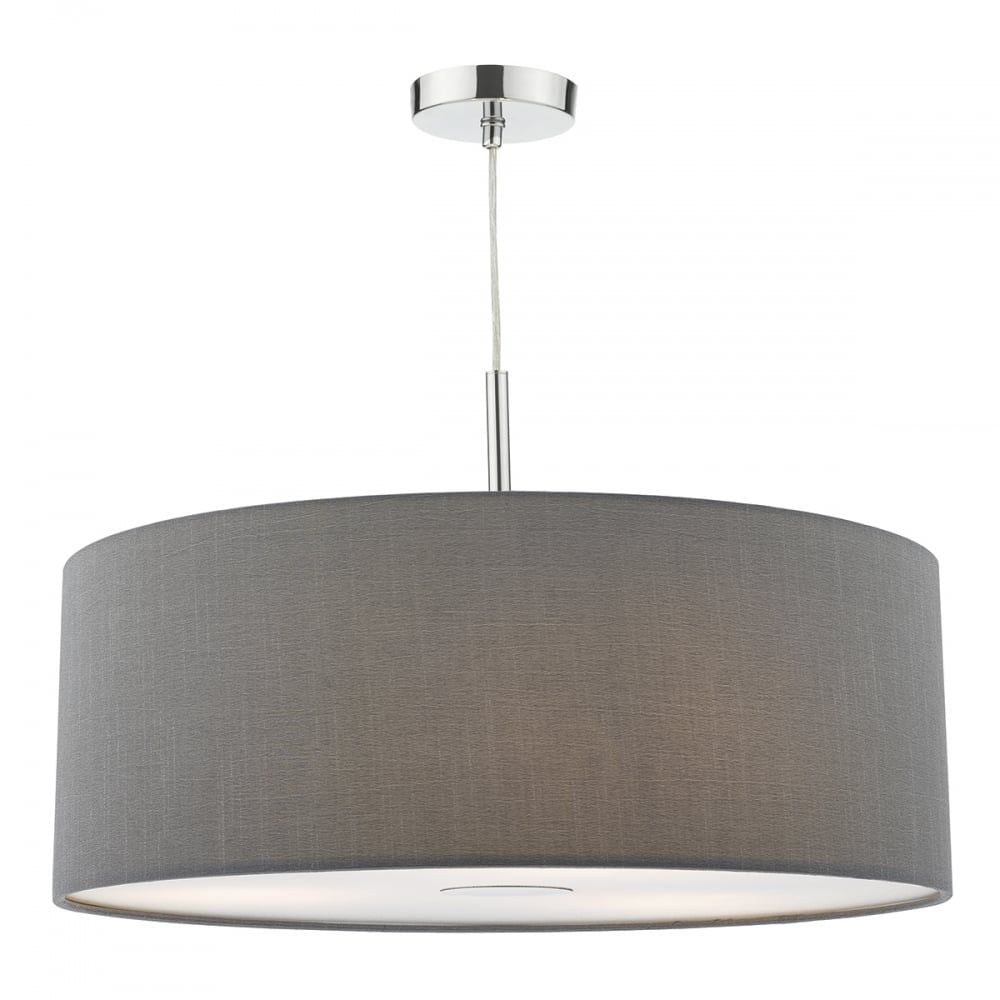Dar RON1739 | Ronda 60cm Pendant Light | Grey Faux Silk 3-Light