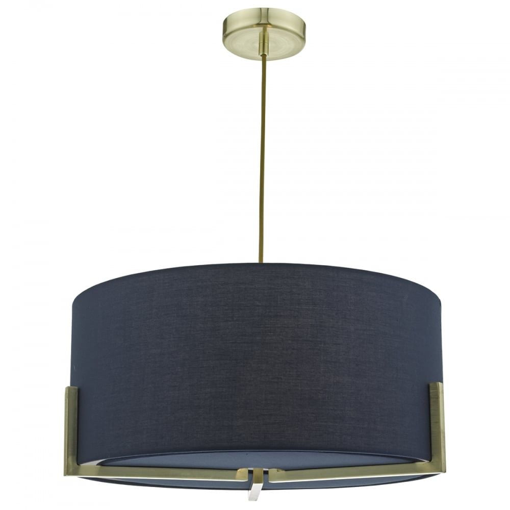 Dar SAN0323 | Santino | 3 Light Pendant | Navy Blue & Gold Finish