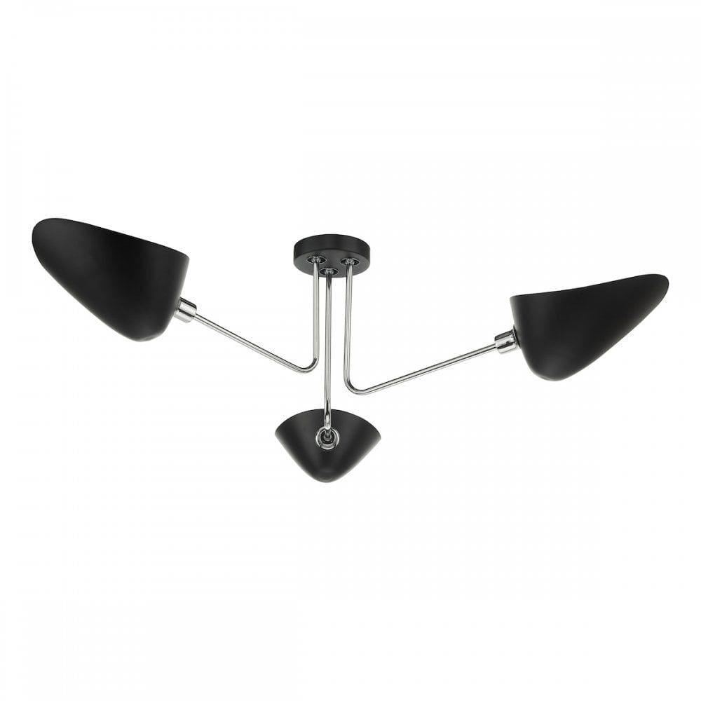 Dar SEB0322 | Sebastian | 3 Light Semi Flush | Matt Black & Polished Chrome