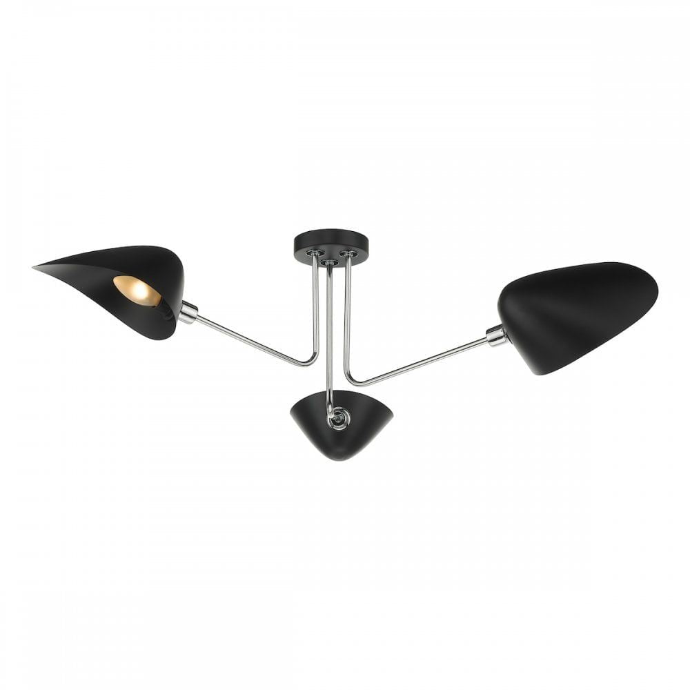Dar SEB0322 | Sebastian | 3 Light Semi Flush | Matt Black & Polished Chrome