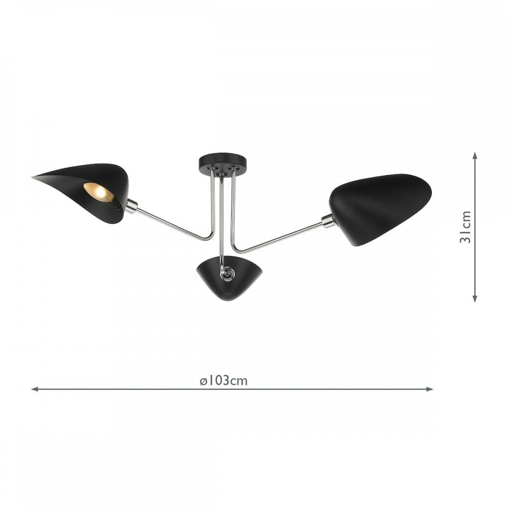 Dar SEB0322 | Sebastian | 3 Light Semi Flush | Matt Black & Polished Chrome