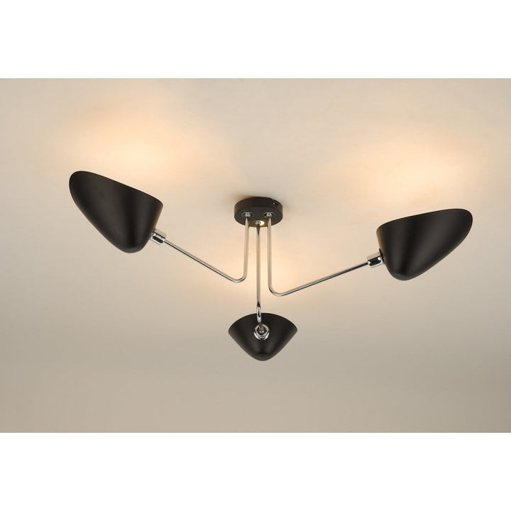 Dar SEB0322 | Sebastian | 3 Light Semi Flush | Matt Black & Polished Chrome