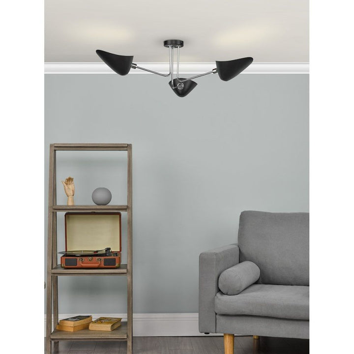 Dar SEB0322 | Sebastian | 3 Light Semi Flush | Matt Black & Polished Chrome