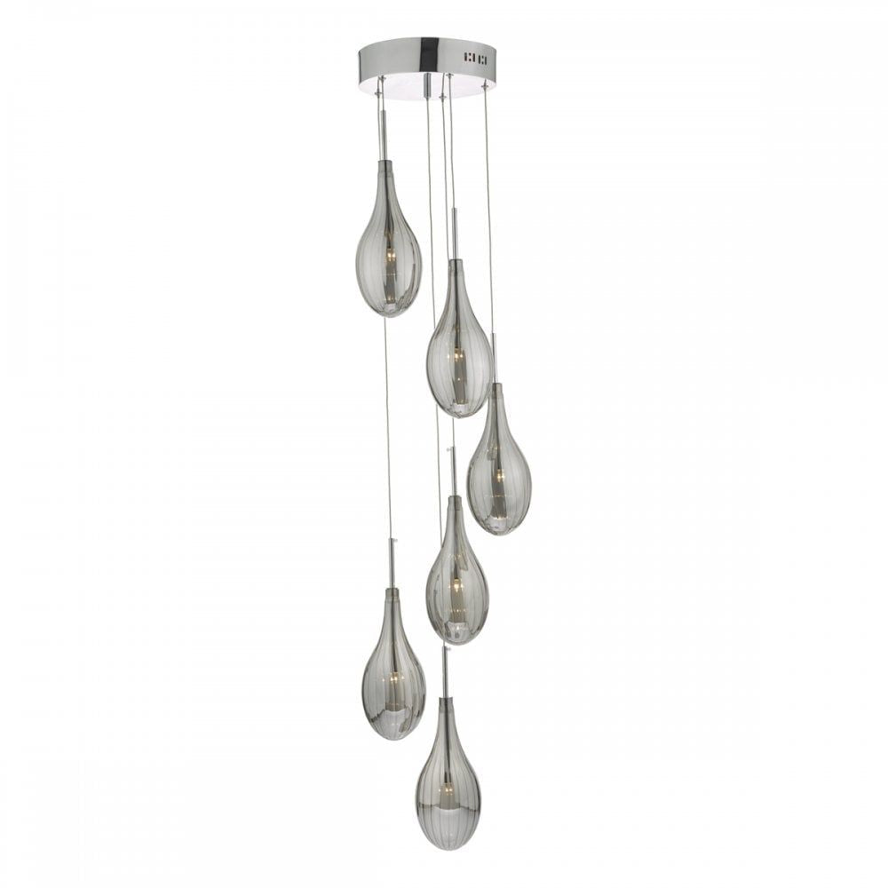 Dar SET6410 | Seta | 6 Light Cluster Pendant | Smoked Glass