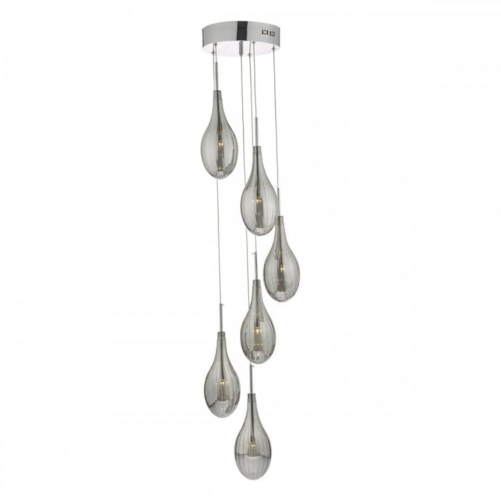 Dar SET6410 | Seta | 6 Light Cluster Pendant | Smoked Glass