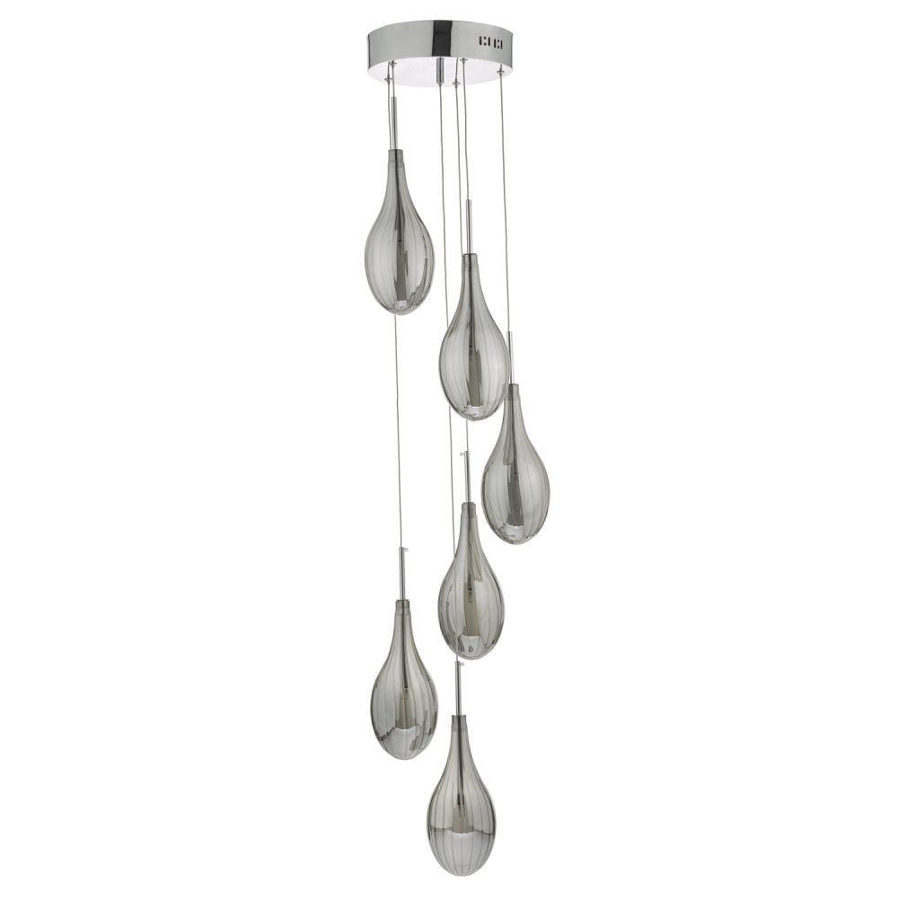Dar SET6410 | Seta | 6 Light Cluster Pendant | Smoked Glass