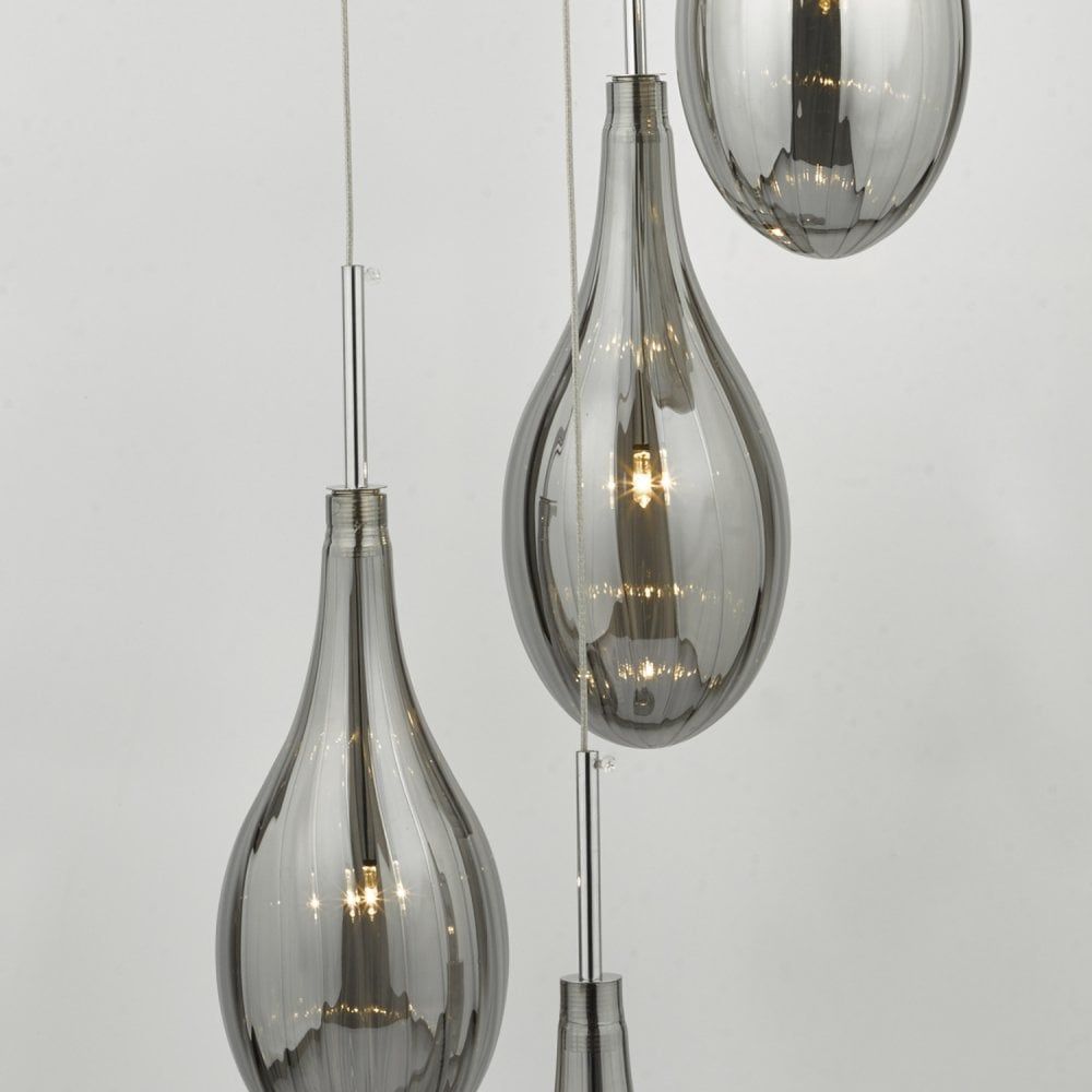 Dar SET6410 | Seta | 6 Light Cluster Pendant | Smoked Glass