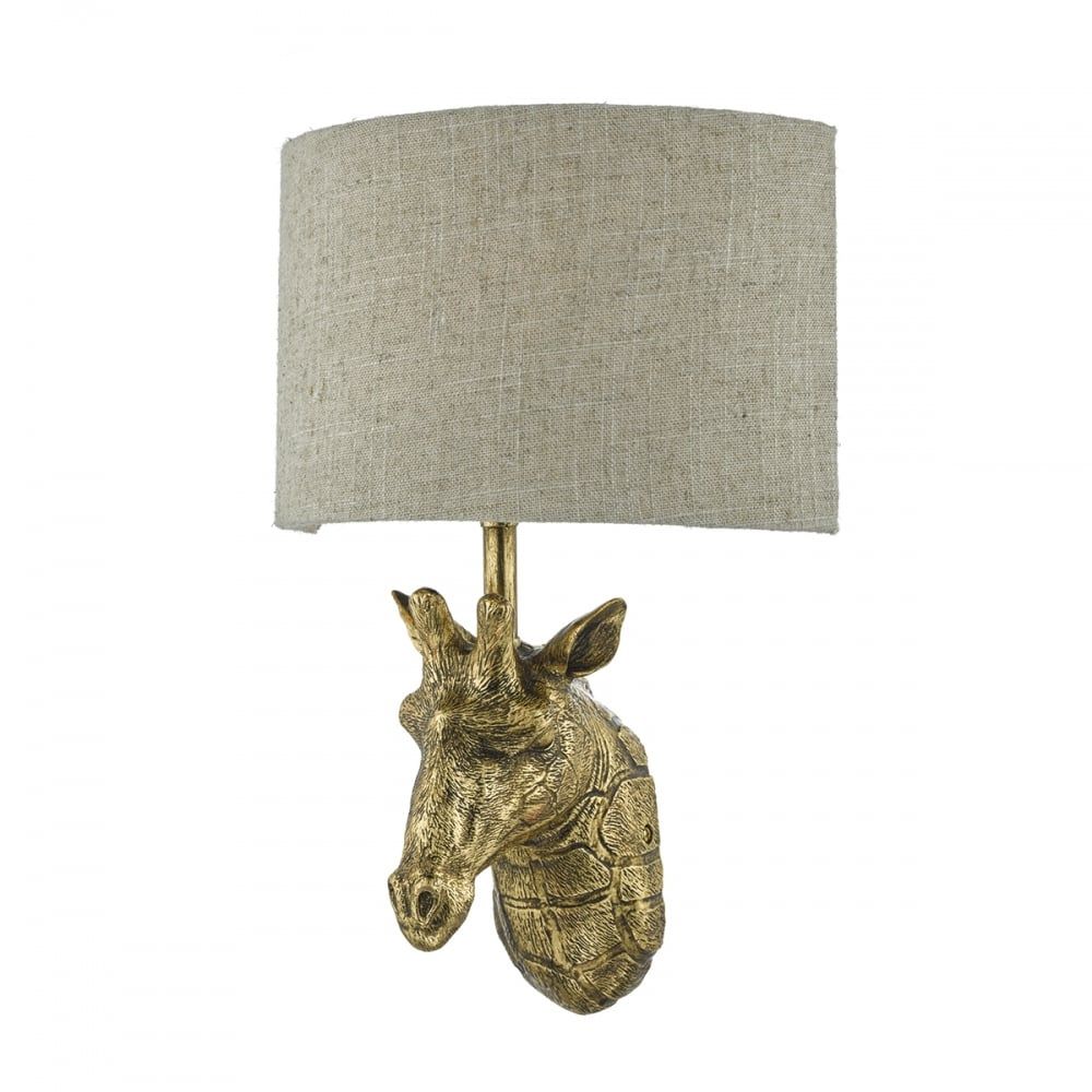 Dar SOP0735 | Sophie 1 Light Wall Light | Giraffe Gold | Natural Linen Shade