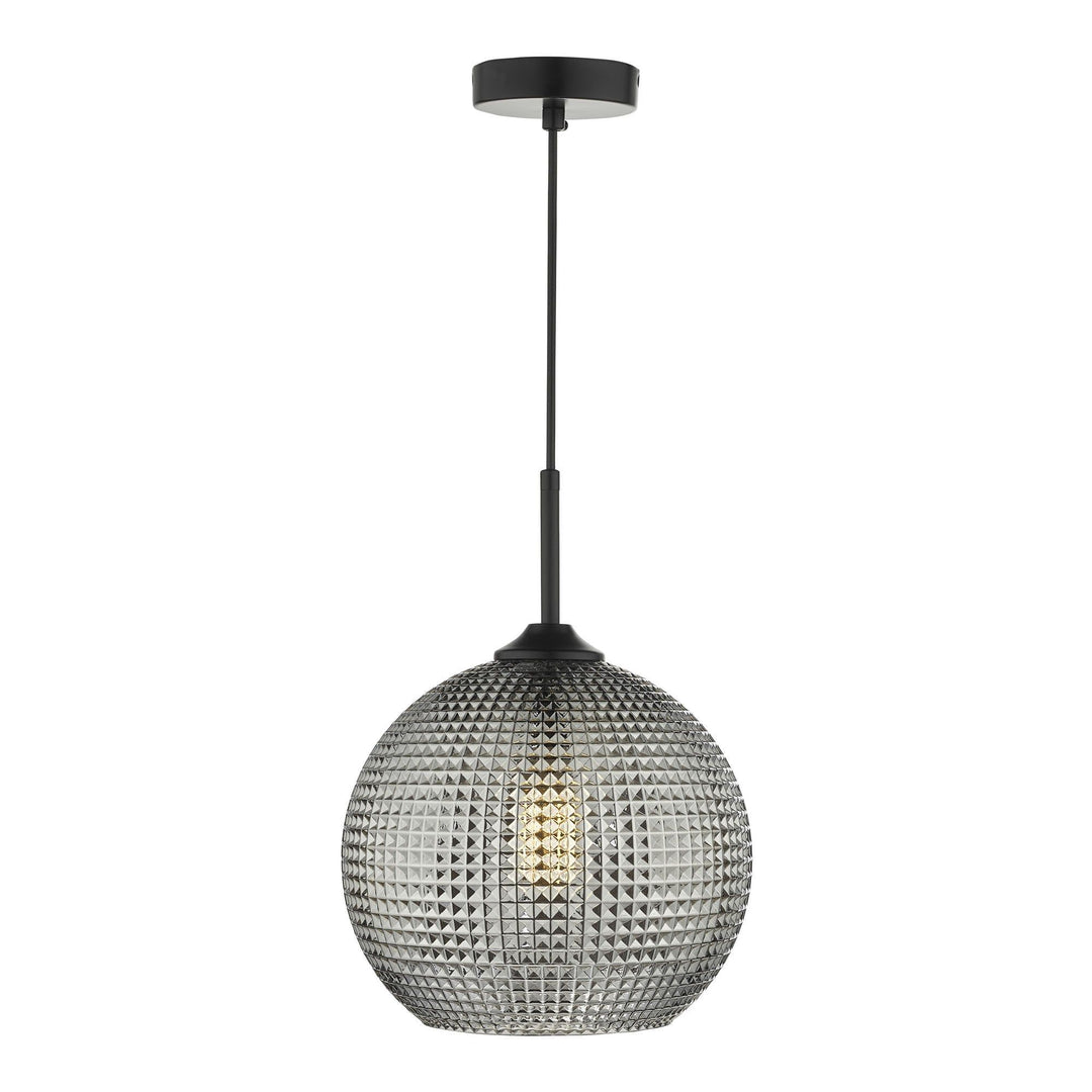 Dar SOR0110 | Soren 1 Light Pendant | Black And Smoked Textured Glass
