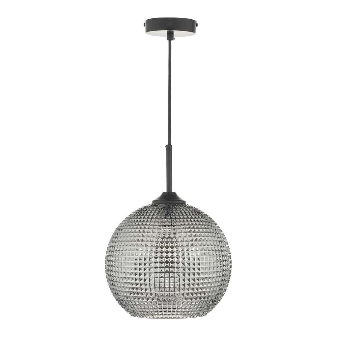 Dar SOR0110 | Soren 1 Light Pendant | Black And Smoked Textured Glass