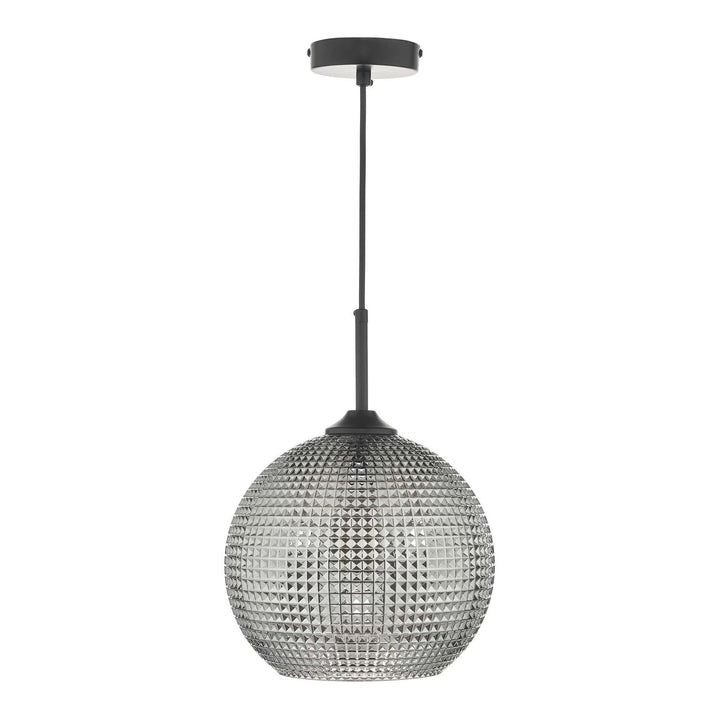 Dar SOR0110 | Soren 1 Light Pendant | Black And Smoked Textured Glass