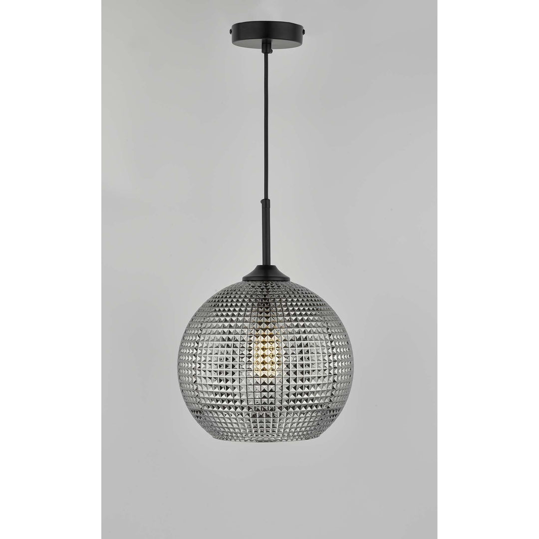 Dar SOR0110 | Soren 1 Light Pendant | Black And Smoked Textured Glass