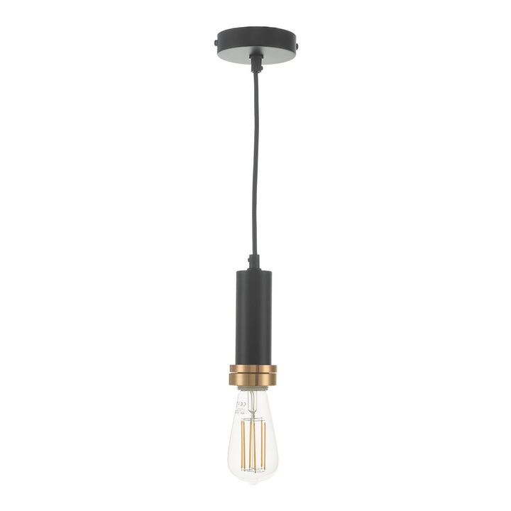 Dar SP6522 | 1-Light Pendant | Matte Black & Copper Detail