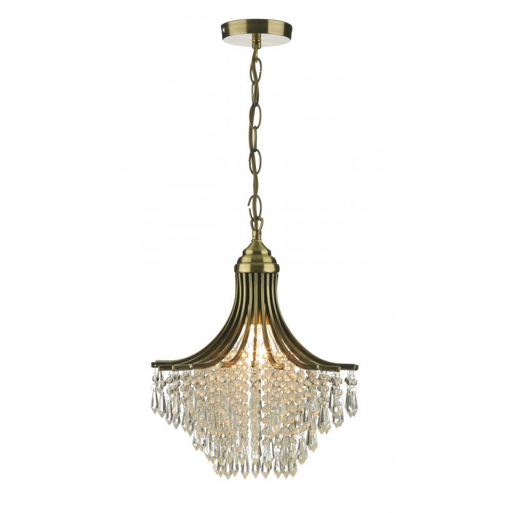 Dar SUR0108 | Suri | Antique Brass Crystal Pendant Light