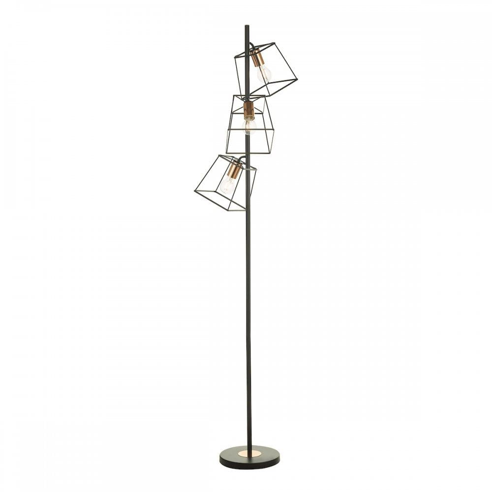 Dar TOW4922 | Tower Floor Lamp | Triple Light Matt Black & Copper