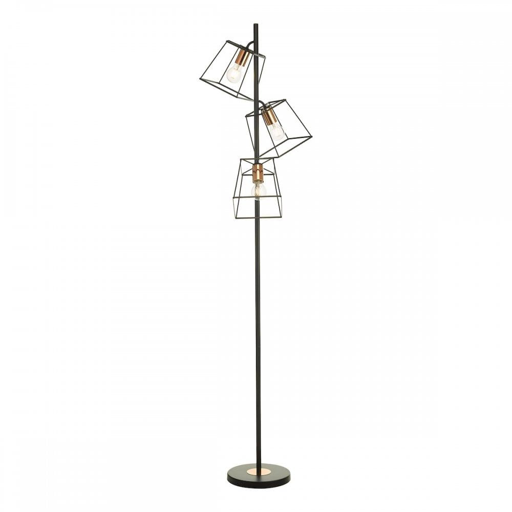 Dar TOW4922 | Tower Floor Lamp | Triple Light Matt Black & Copper