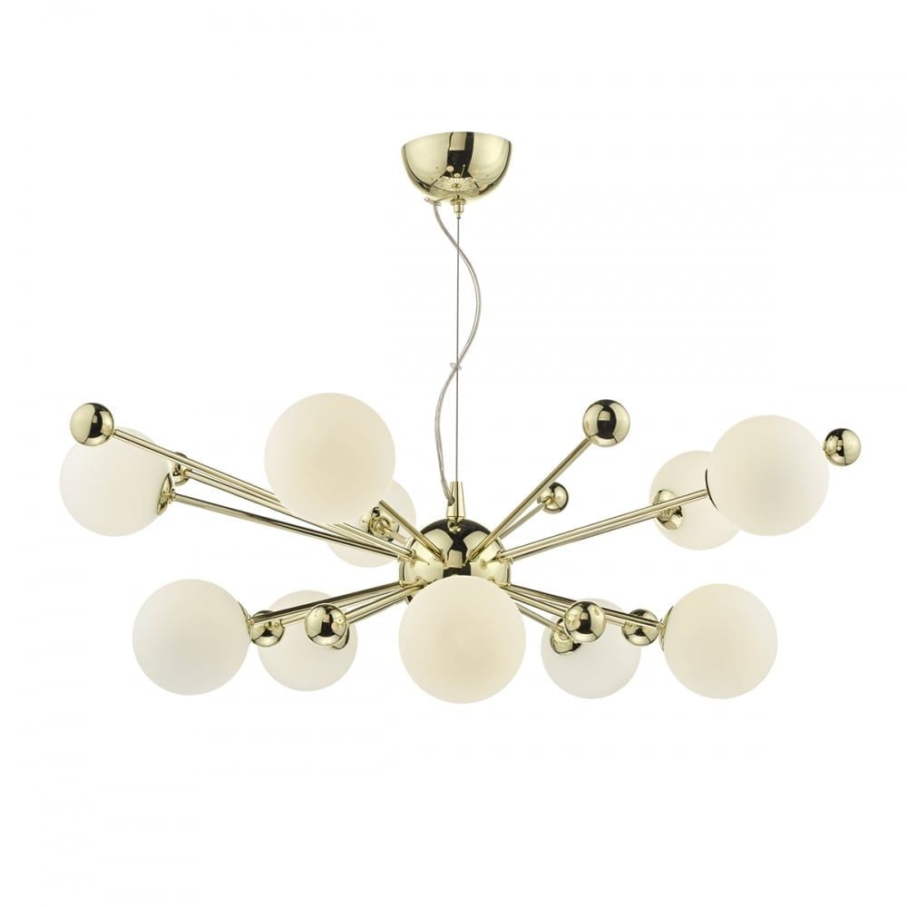 Dar URS2335 | Ursa 10 Light Pendant | Polished Gold/Opal