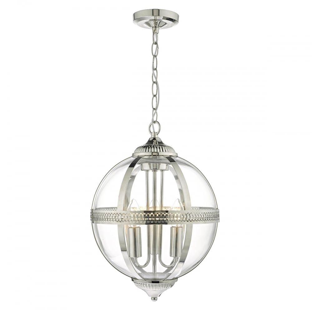 Dar VAN0338 | Vanessa 3 Light Pendant | Polished Nickel/Clear