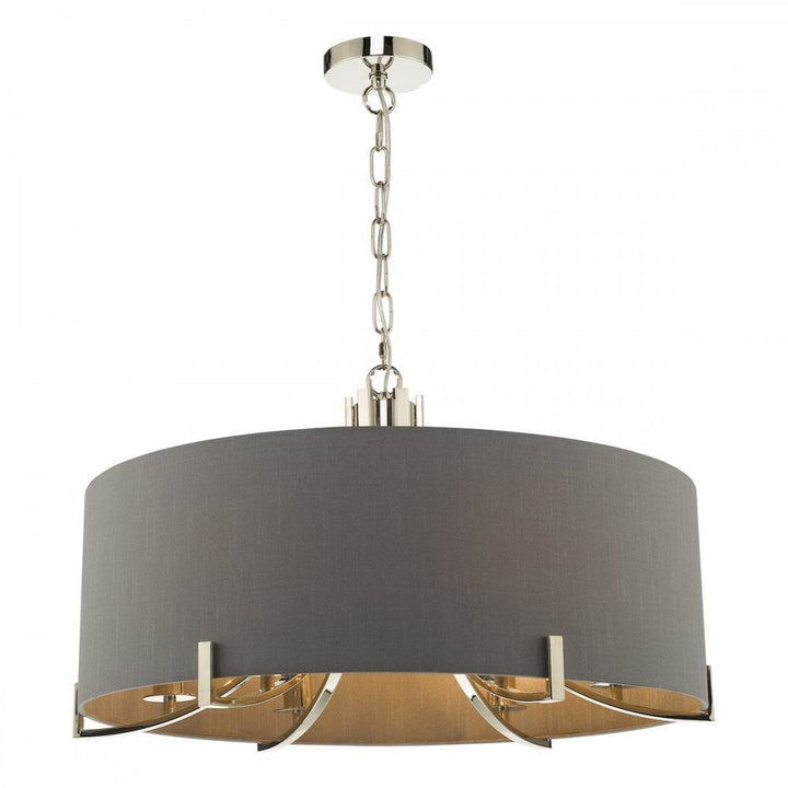 Dar VEY0639 | Veyron 6-Light Pendant | Polished Nickel & Grey Shade