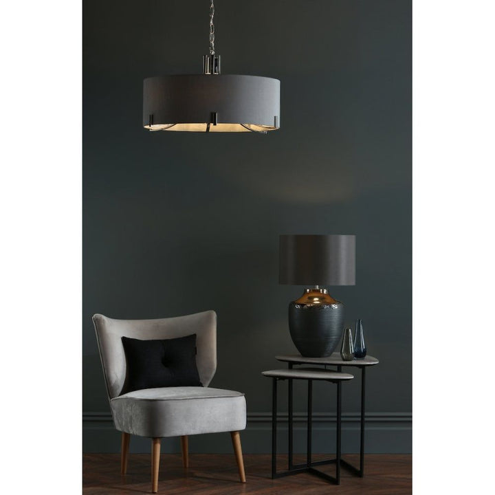 Dar VEY0639 | Veyron 6-Light Pendant | Polished Nickel & Grey Shade