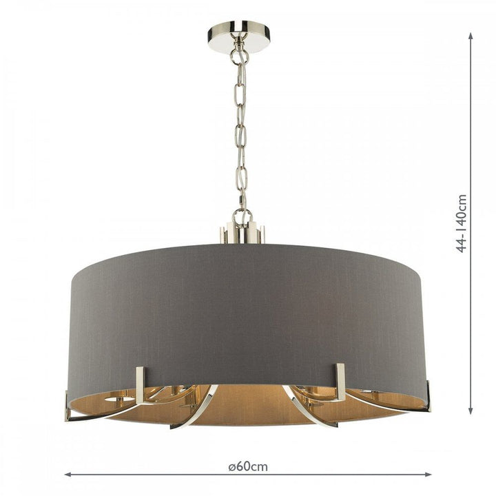 Dar VEY0639 | Veyron 6-Light Pendant | Polished Nickel & Grey Shade