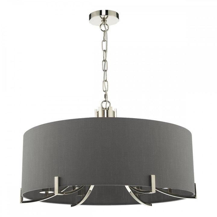 Dar VEY0639 | Veyron 6-Light Pendant | Polished Nickel & Grey Shade