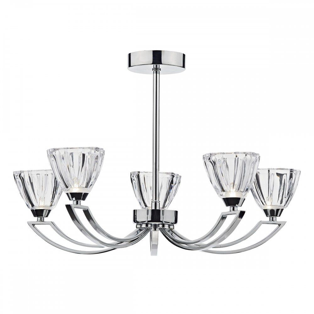 Dar VIT0550 | Vito 5-Light Semi Flush | Polished Chrome & Glass