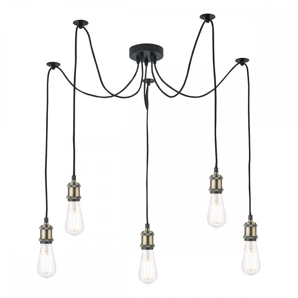 Dar WAC0575 | Waco 5 Light Pendant | Antique Brass Matt Black