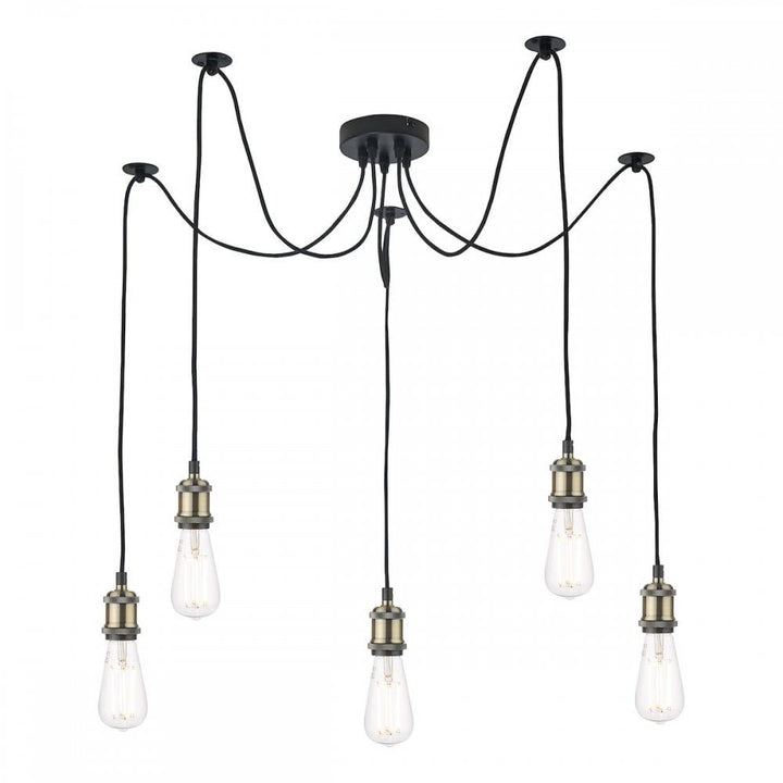 Dar WAC0575 | Waco 5 Light Pendant | Antique Brass Matt Black