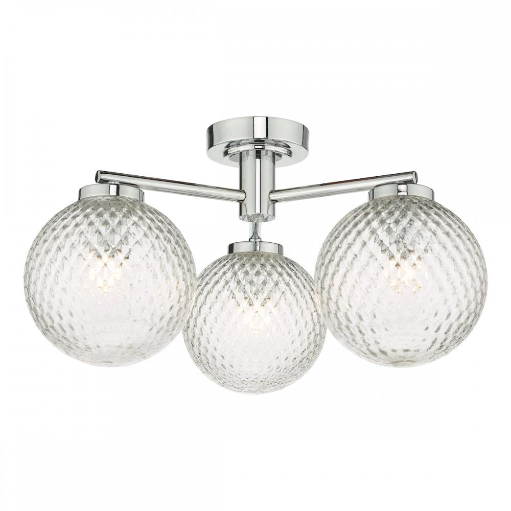Dar WAY5350 | Wayne Bathroom 3 Light | Semi Flush Polished Chrome & Textured Glass