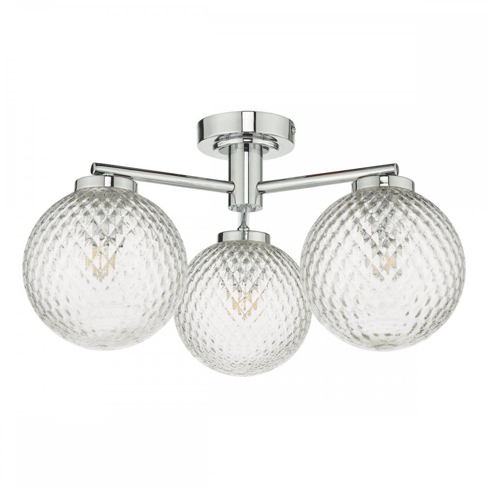 Dar WAY5350 | Wayne Bathroom 3 Light | Semi Flush Polished Chrome & Textured Glass