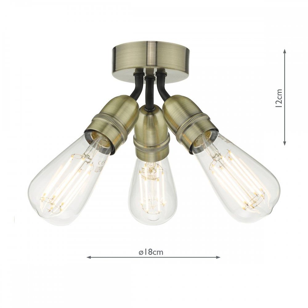 Dar YAO0375 Yao 3 Light Flush Antique Brass