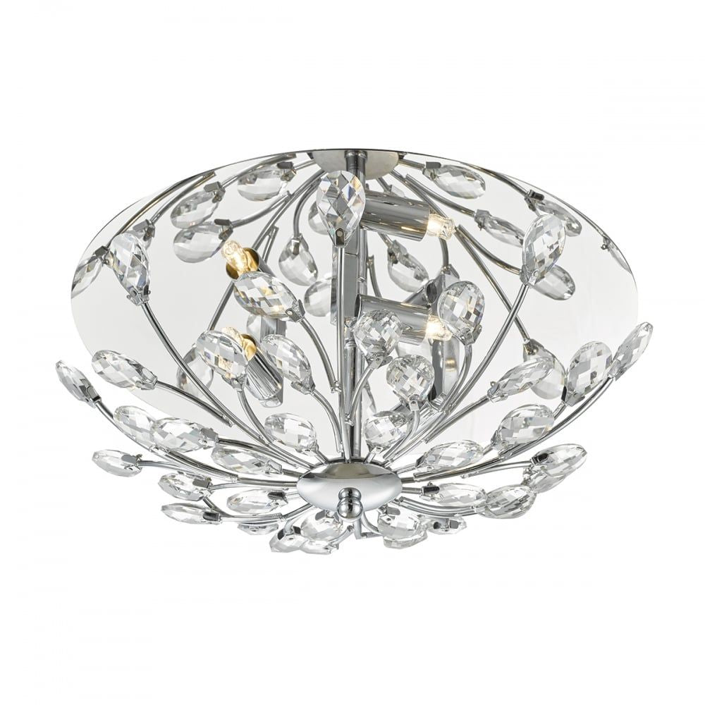 Dar ZAF5350 | Zafir 3-Light Flush Ceiling Fixture | Polished Chrome with Crystal Accents