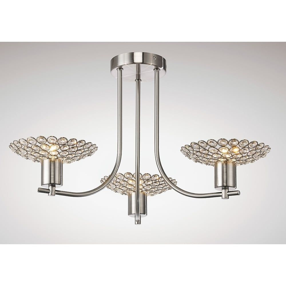 Diyas IL20606 Ellen Semi Ceiling 3 Light Satin Nickel/Crystal