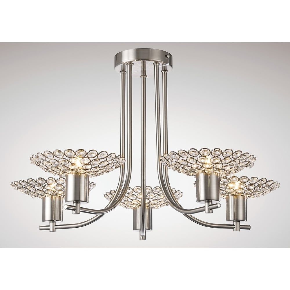 Diyas IL20607 Ellen Semi Ceiling 5 Light Satin Nickel/Crystal