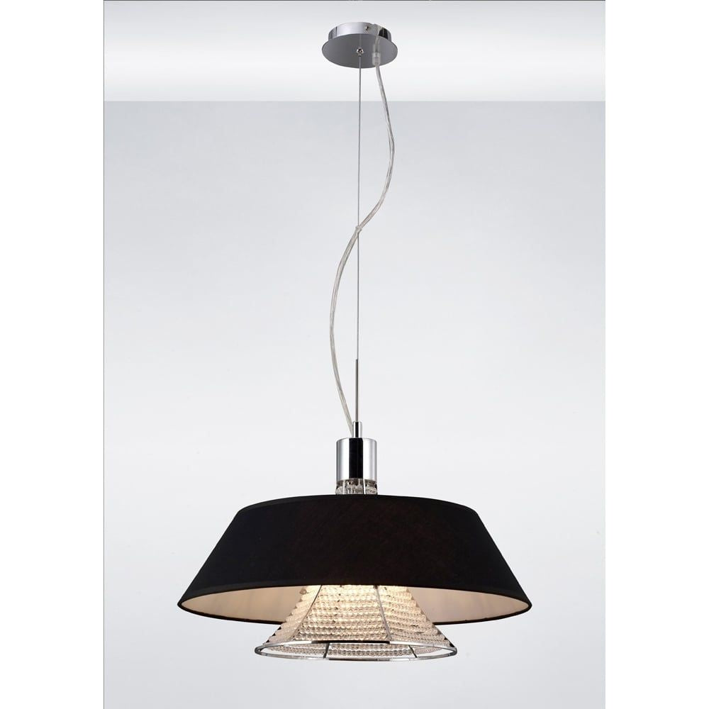 Diyas IL30041/BL Davina Pendant 3 Light Polished Chrome/crystal With Black Shade