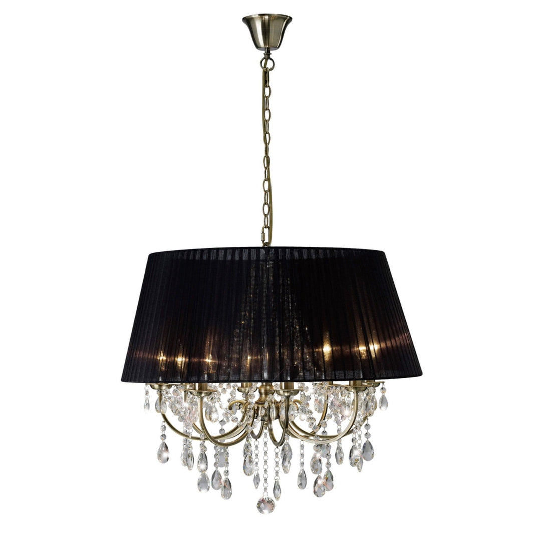 Diyas IL30057 Olivia Pendant With Black Shade 8 Light Antique Brass/Crystal